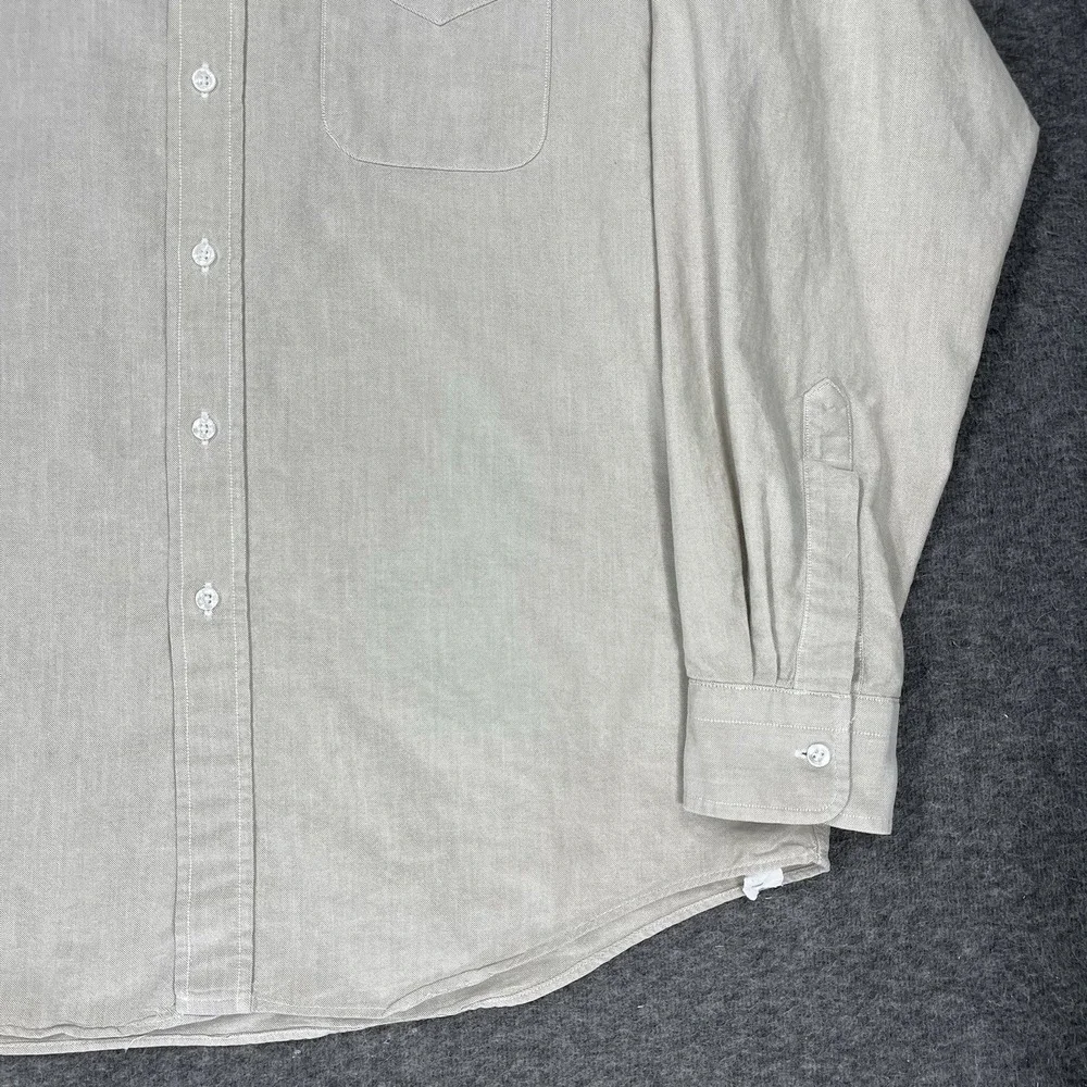 Vintage LL Bean Oxford Shirt Mens 17-36 Beige Solid Long Sleeve Made in USA - Picture 3 of 12